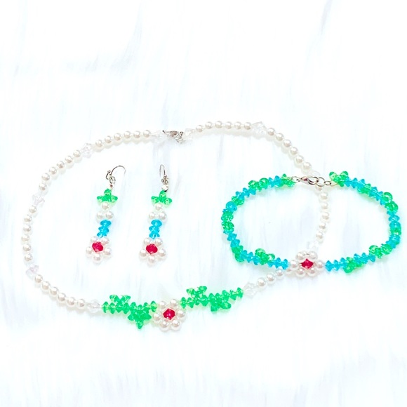 💎💎Glass Pearl Flower Jewelry Set - Picture 1 of 6